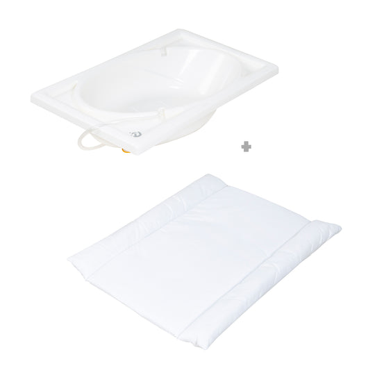 Bath-Changing Combo 'Baby Pool', Foldable Table with Bath, Natural Wood, Changing Pad White