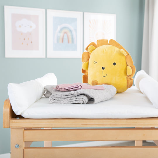 Bath-Changing Combo 'Baby Pool', Extendable Table with Bathtub, Wood Natural, Pad White