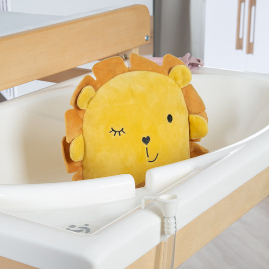Bath-Changing Combo 'Baby Pool', Extendable Table with Bathtub, Wood Natural, Pad White