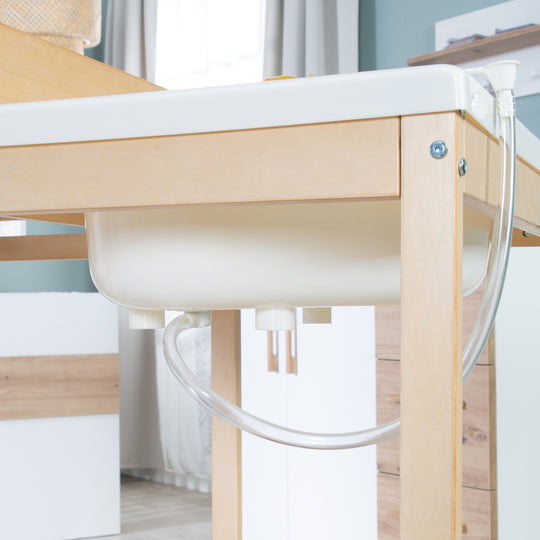 Bath-Changing Combo 'Baby Pool', Extendable Table with Bathtub, Wood Natural, Pad White