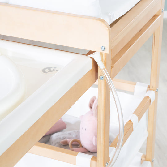 Bath-Changing Combo 'Baby Pool', Extendable Table with Bathtub, Wood Natural, Pad White