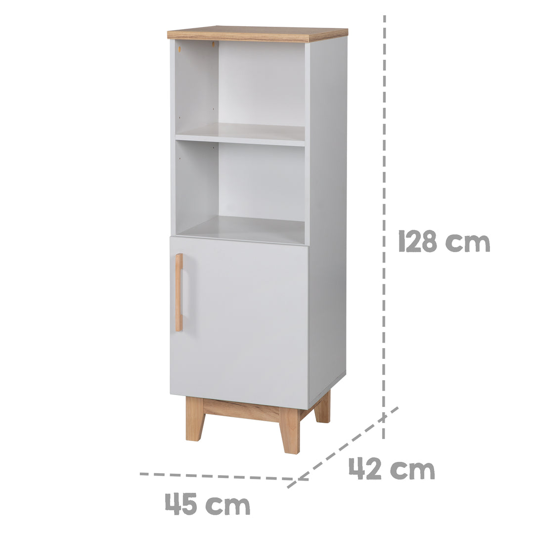 Estante de suelo 'Caro', de madera para habitación infantil, con cierre suave, gris claro / roble dorado
