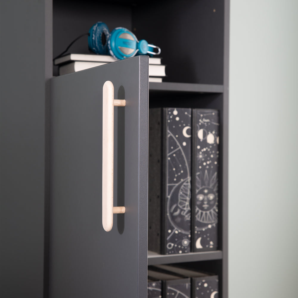 Standing Shelf 'Jara', 3 Open Compartments, Anthracite Body, Feet & Handles Made of Solid Wood