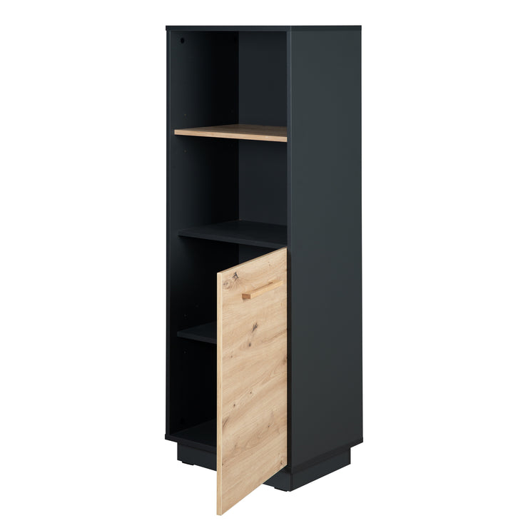 Standing shelf 'Lenn' - 2 open compartments - anthracite - door in 'Artisan oak' wood decor