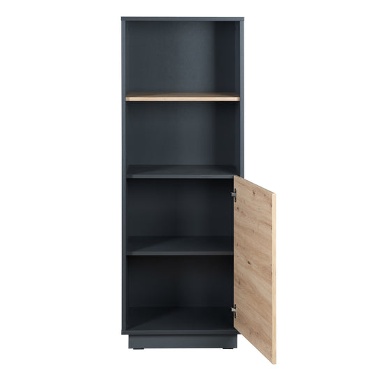 Standregal 'Lenn' - mit 2 offenen Fächern - Korpus in Anthrazit - Dekorative Tür in Holdekor 'Artisan Eiche'