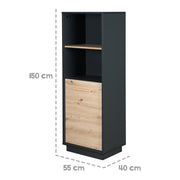 Standing shelf 'Lenn' - 2 open compartments - anthracite - door in 'Artisan oak' wood decor