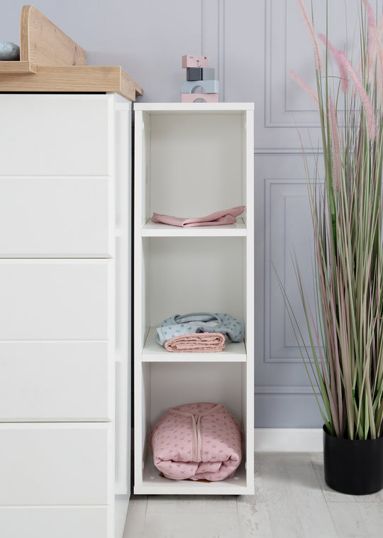 Estante lateral universal, blanco, adecuado debajo de las cómodas de cambio, para habitación de bebé y niños