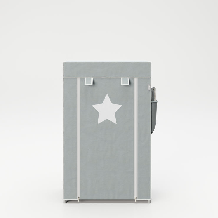 Armario de almacenaje textil 'Little Stars', para niños, bebés o salón, motivo estrella gris, 58.0 x 28.0 x 90.0 cm