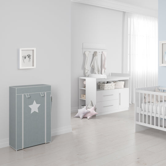 Armario textil 'Little Stars', para habitación infantil, bebé o sala, motivo estrellado gris, 58 x 28 x 90 cm