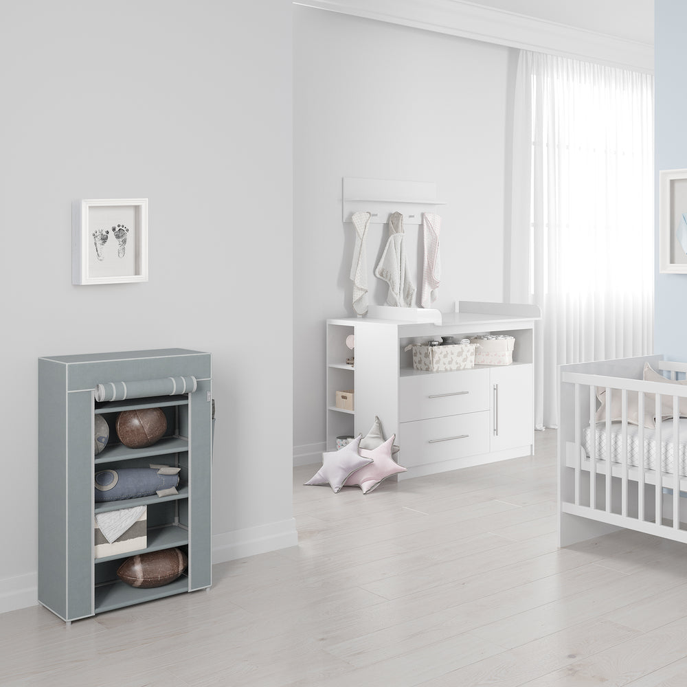Textile Storage Cabinet 'Little Stars', for Children's, Baby, or Living Room, Star Motif in Grey, 58 x 28 x 90 cm