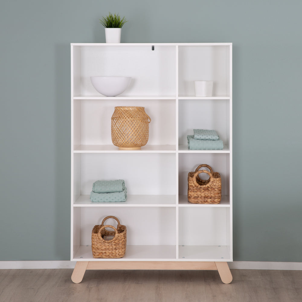 Square Play Shelf 'Clara' - 8 Open Compartments - Feet Made of Beech Wood - White