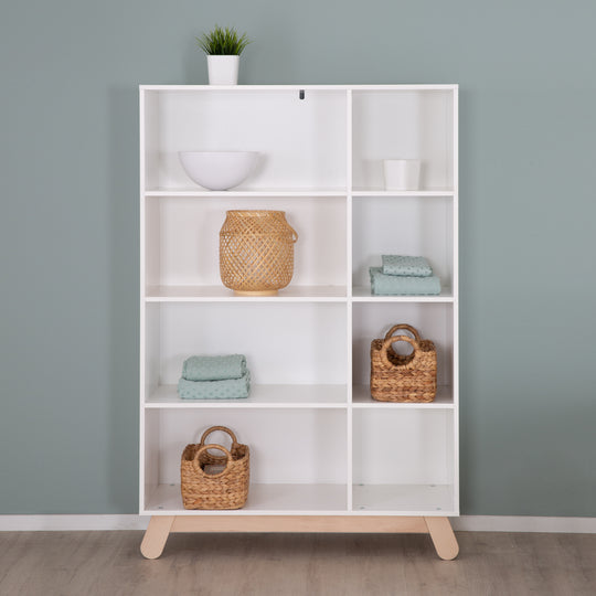 Quadratisches Spielregal 'Clara' - 8 offene Fächer - Füße aus Buche-Echtholz - Weiß