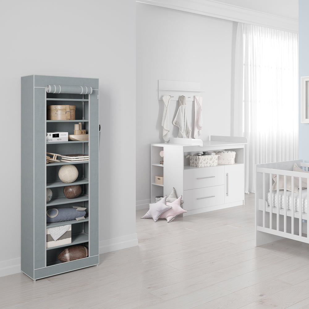 Textile Storage Cabinet 'Little Stars' for Children's, Baby, or Living Room, Star Motif in Grey, 142 x 58 x 28 cm