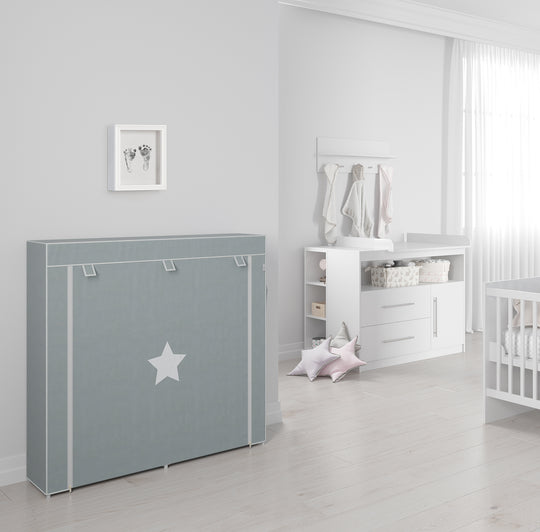 Armario textil 'Little Stars' para habitación infantil, bebé o sala, motivo estrellado gris, 113 x 28 x 108 cm