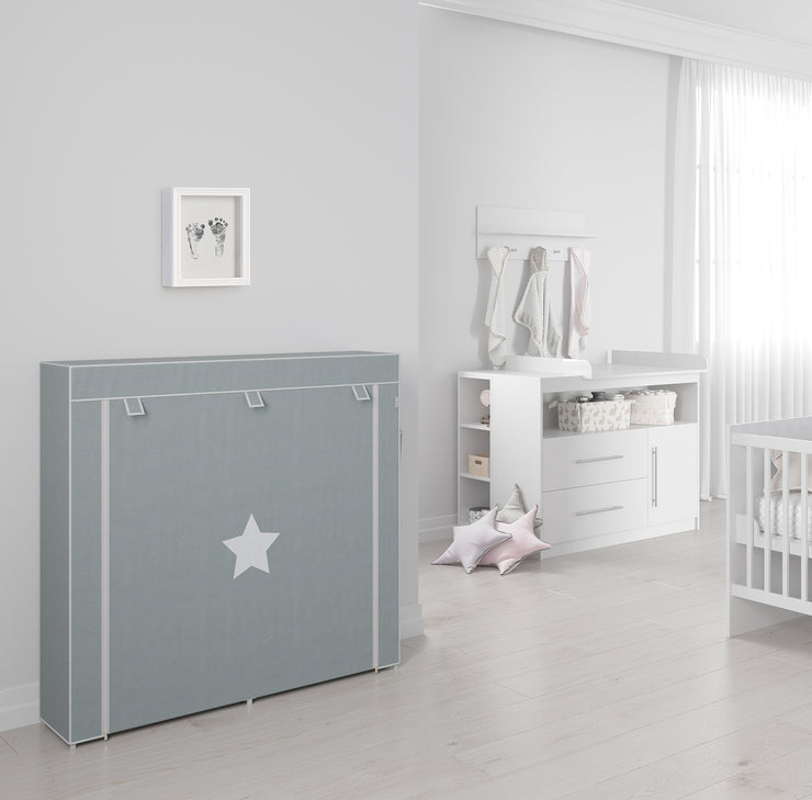 Armario de almacenamiento textil 'Little Stars' para niños, bebé o sala de estar, motivo estrella gris, 113 x 28 x 108 cm