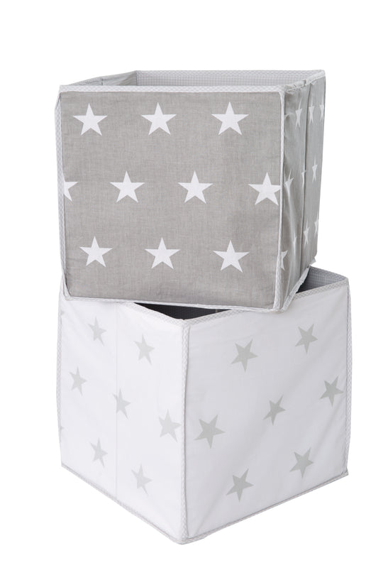 Boîte de rangement 'Little Stars', boîte en toile pour jouets, décoration, gris avec étoiles blanches