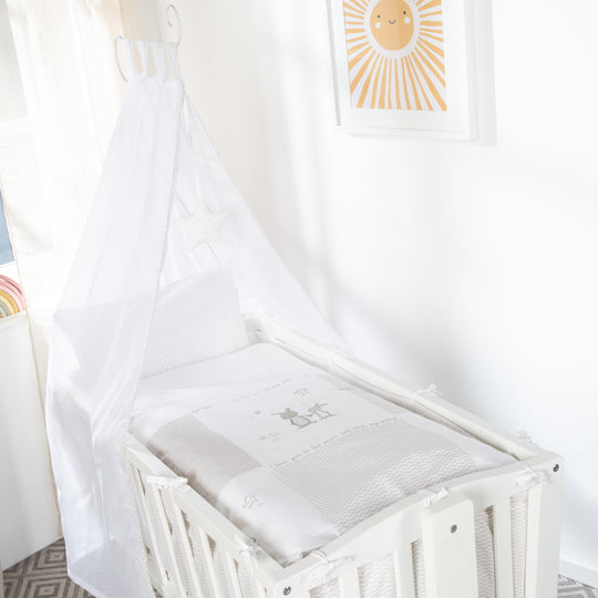 Complete Cradle Set 'Fox & Bunny', 40 x 90 cm, White, with Locking Function, Including Accessories