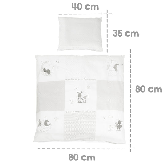 Complete Cradle Set 'Fox & Bunny', 40 x 90 cm, White, with Locking Function, Including Accessories
