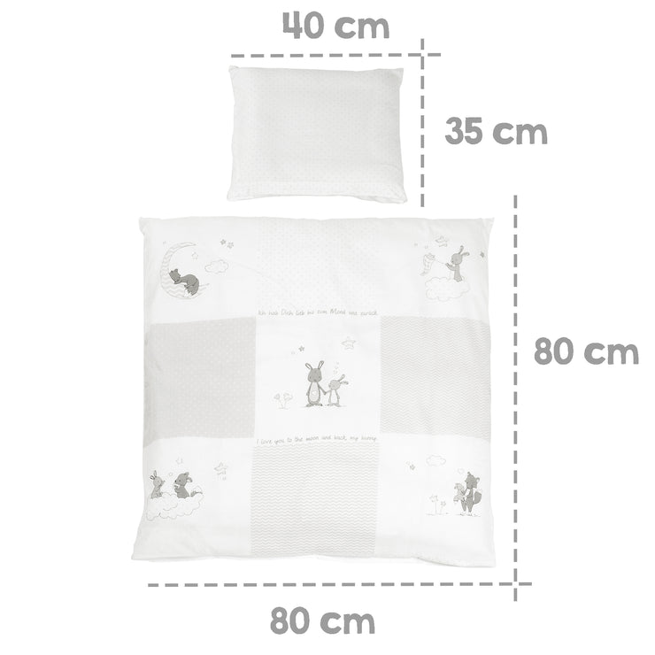 Ensemble berceau complet "Fox & Bunny", 40 x 90 cm, blanc, fonction de verrouillage, incl. accessoires