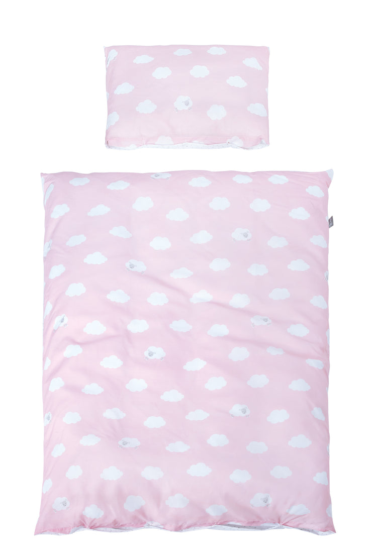 Parure de lit bébé "Kleine Wolke rosa", 2 pièces, couette 100 x 135 cm et taies d'oreiller 40 x 60 cm