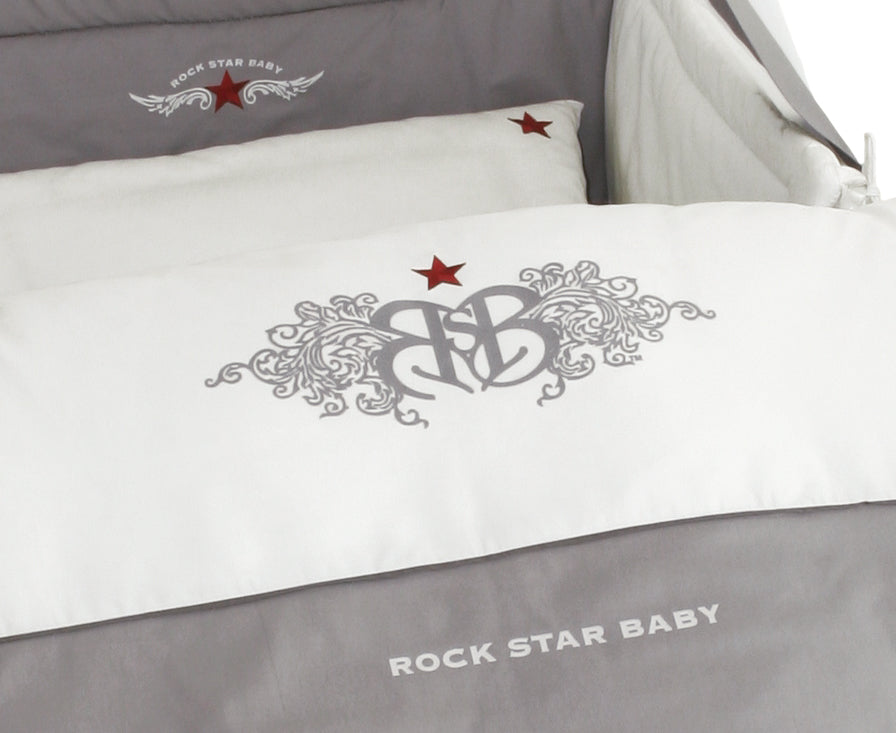 Set de literie pour bébé 'Rock Star Baby 1', 4-pièces, incl. draps 100 x 135 cm, nid et baldaquin