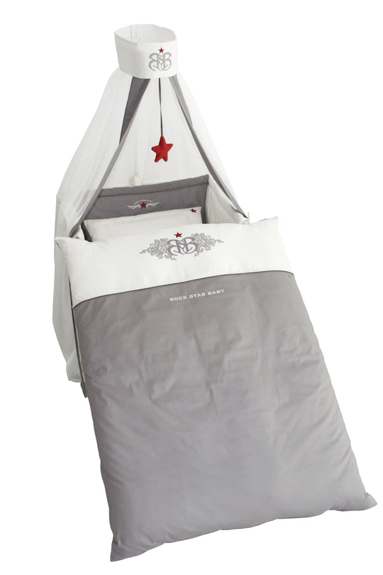 Set de literie pour bébé 'Rock Star Baby 1', 4-pièces, incl. draps 100 x 135 cm, nid et baldaquin