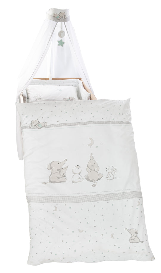 Juego de cama para niños 'Sternenzauber', 4 piezas, set de cama con ropa de cama 100 x 135 cm, protector de cuna y dosel