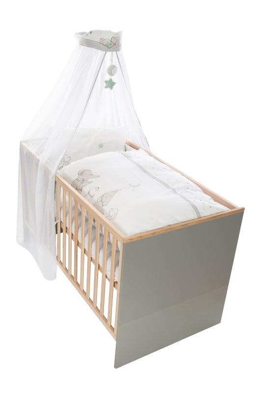 Juego de cama para niños 'Sternenzauber', 4 piezas, set de cama con ropa de cama 100 x 135 cm, protector de cuna y dosel
