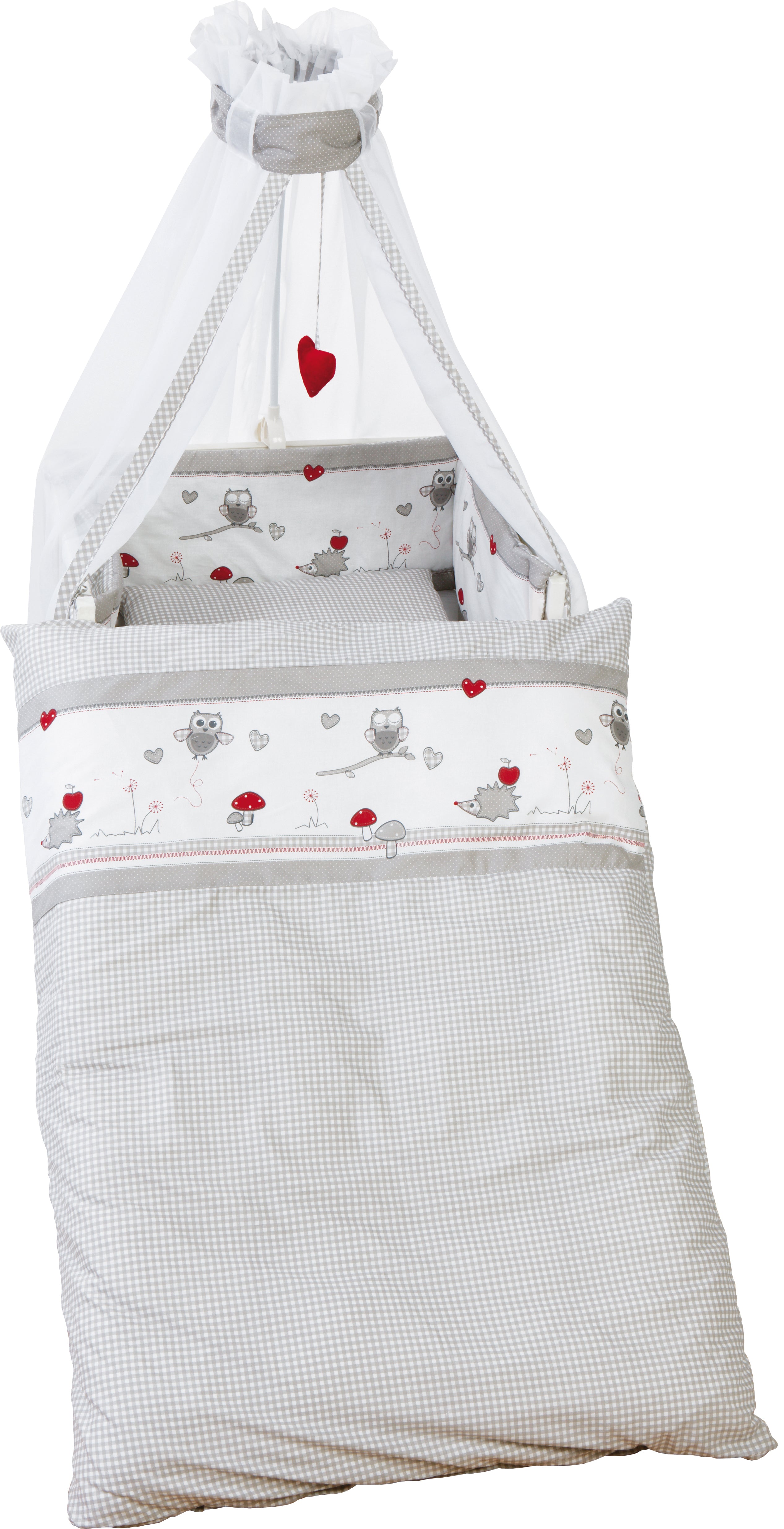 Vierteilige Bettgarnitur Adam & Eule bestehend aus Bettset 100 x 135 cm, Nest & Himmel für Babybetten
