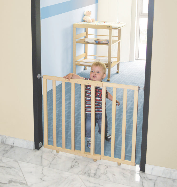 Puerta de seguridad con abrazadera, natural, ancho 62-114 cm, puerta para escaleras para niños y mascotas