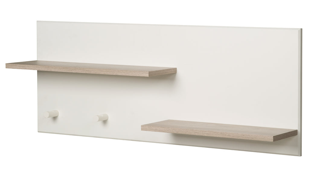 Wandregal 'Felicia', Wandboard über Wickelkommode, 2 Ablagen, 2 Haken, weiß/ Luna Elm