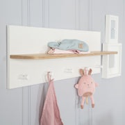 Wall-Mounted Coat Rack 'Ava' - Nursery Shelf - 28.5 x 16.5 x 28.5 cm (White/Artisan Oak)