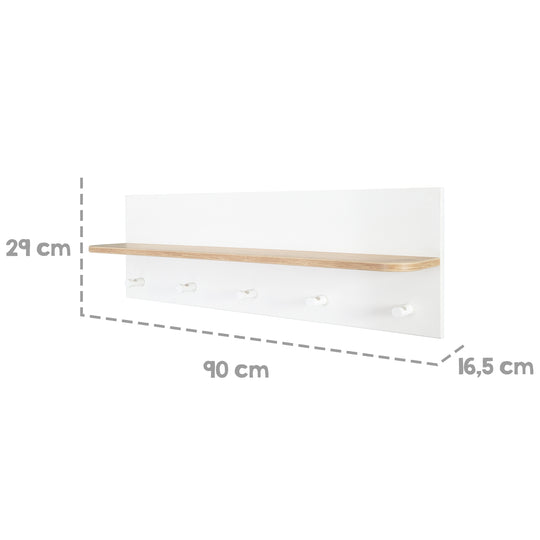 Wandgardarobe 'Ava‘ mit Ablage & 5 Garderobenhaken, HxBxT: 28,5 x 90 x 16,5 cm