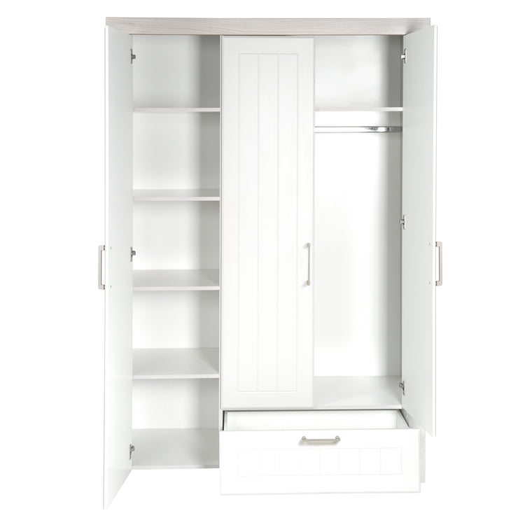 Armario 'Wilma' incl. 1 cajón, 3 puertas abatibles, muebles en blanco / Luna Elm