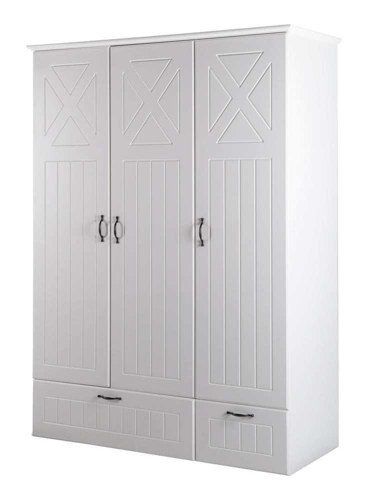Wardrobe 'Constantin', 3 revolving doors, 2 drawers, soft-close technology, milled, white
