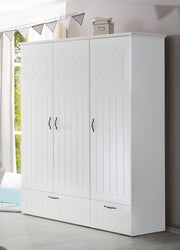 Wardrobe 'Constantin', 3 revolving doors, 2 drawers, soft-close technology, milled, white