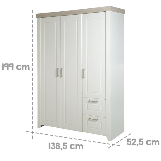 Armoire 'Felicia', 3 portes, 2 tiroirs, style maison de campagne moderne, blanc