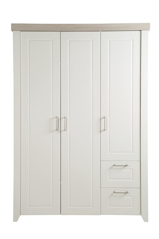 Armoire 'Felicia', 3 portes, 2 tiroirs, style maison de campagne moderne, blanc