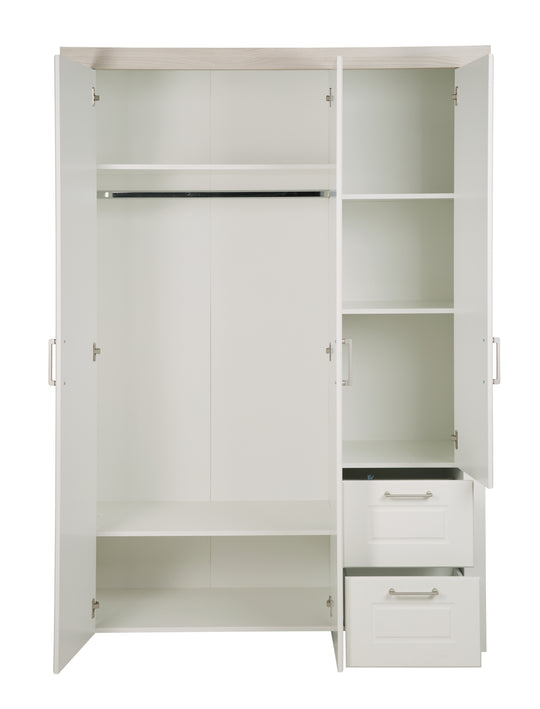 Armoire 'Felicia', 3 portes, 2 tiroirs, style maison de campagne moderne, blanc