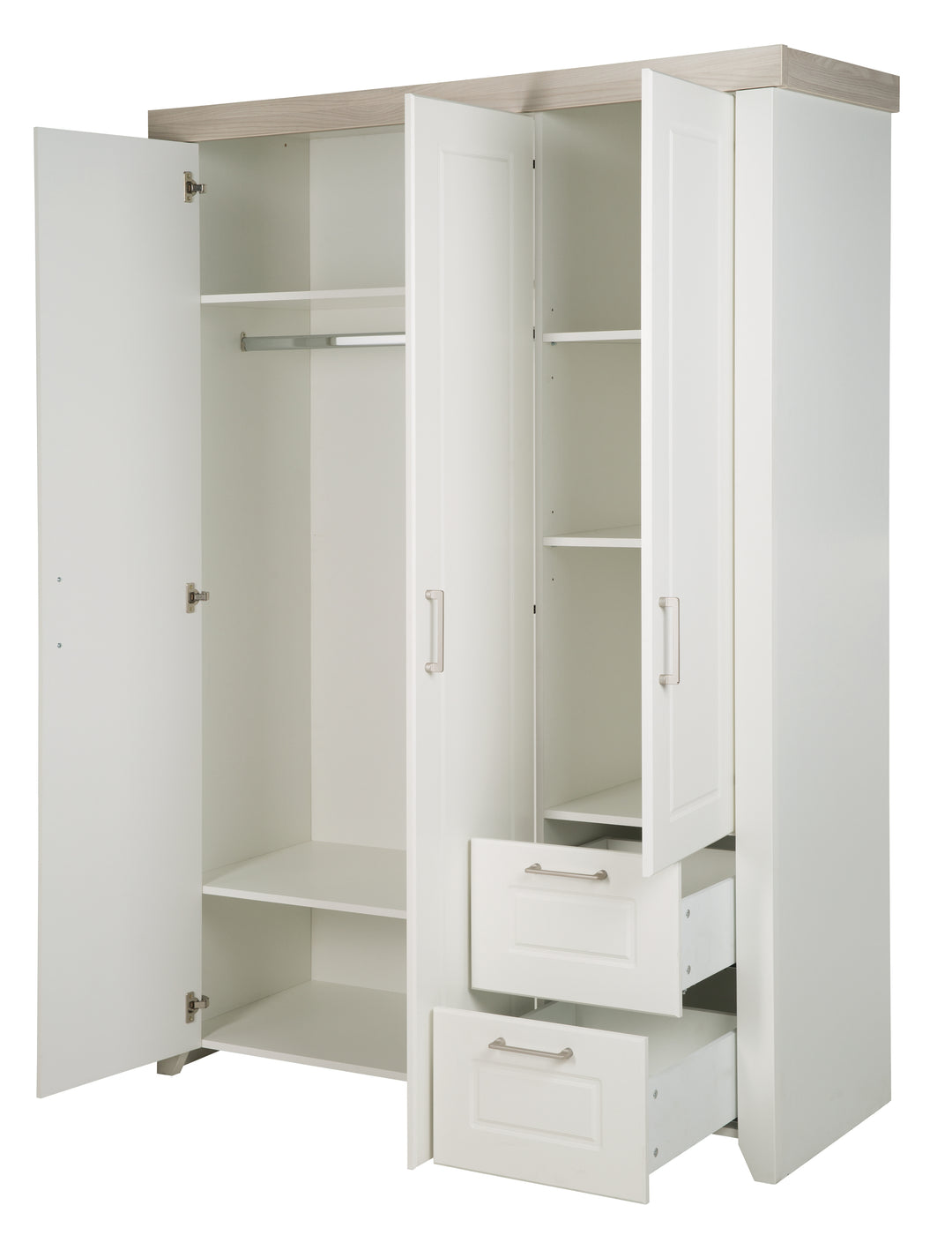 Armoire 'Felicia', 3 portes, 2 tiroirs, style maison de campagne moderne, blanc