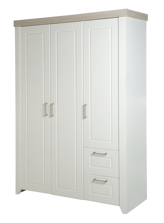 Armoire 'Felicia', 3 portes, 2 tiroirs, style maison de campagne moderne, blanc