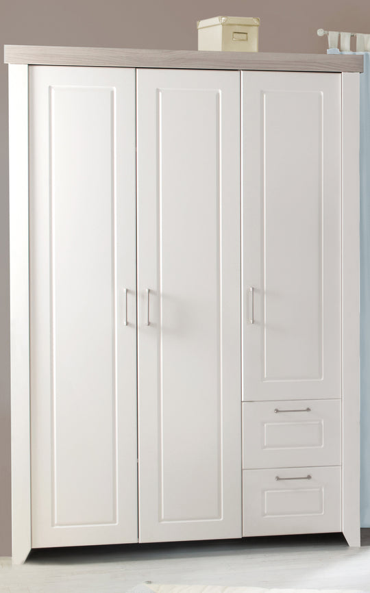 Conjunto de habitación 'Felicia', incluye cuna combinada 70 x 140 cm, cómoda para cambiar y armario de 3 puertas, roble Luna/blanco