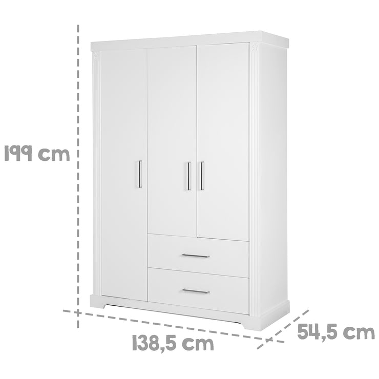 Kleiderschrank 'Maxi',  3 Türen, 2 Schubladen, im moderem Landhausstil, weiß
