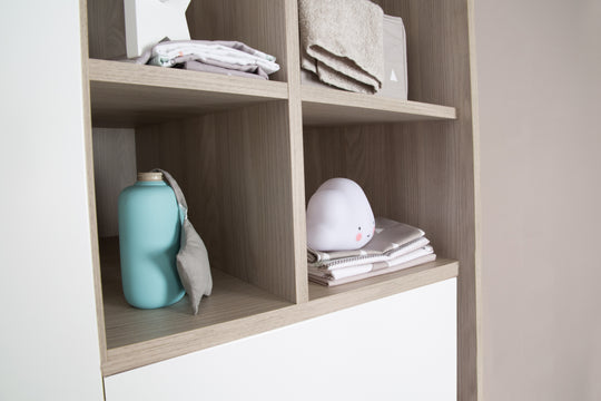 Wardrobe 'Olaf', 3 Swing Doors, with Open Shelf, White / Luna Elm