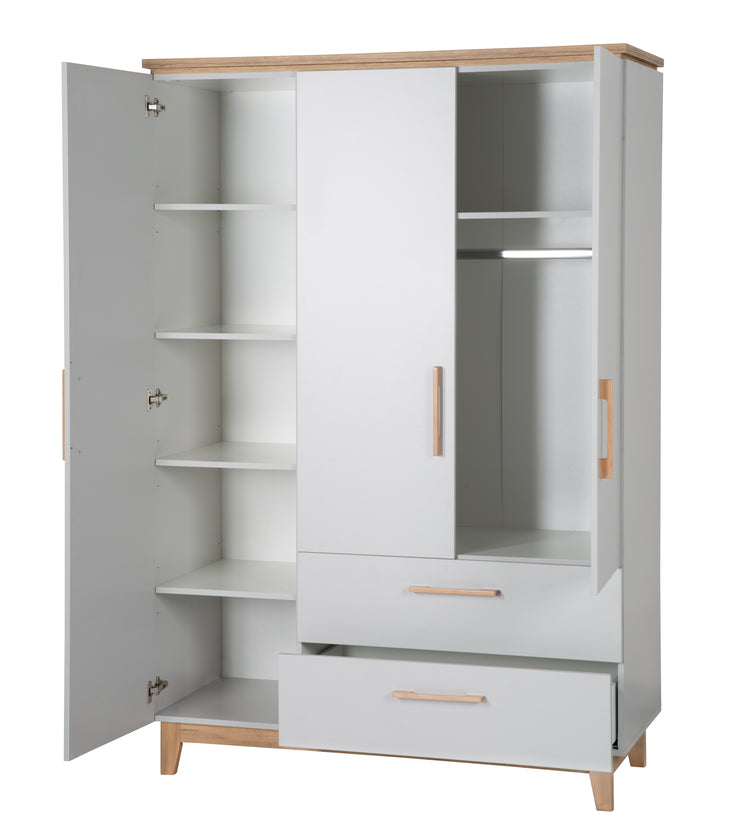 Wardrobe 'Caro', 3 doors, 2 drawers, with soft close technology, revolving door cabinet
