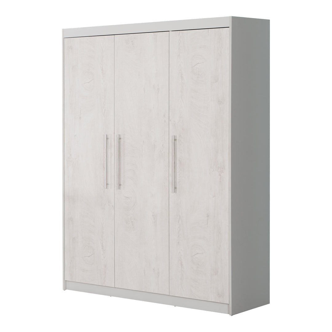 Ensemble de chambre d'enfant 'Maren 2' - Lit 70 x 140 + Commode à langer étroite + Armoire à 3 portes - Gris clair / Chêne cérusé