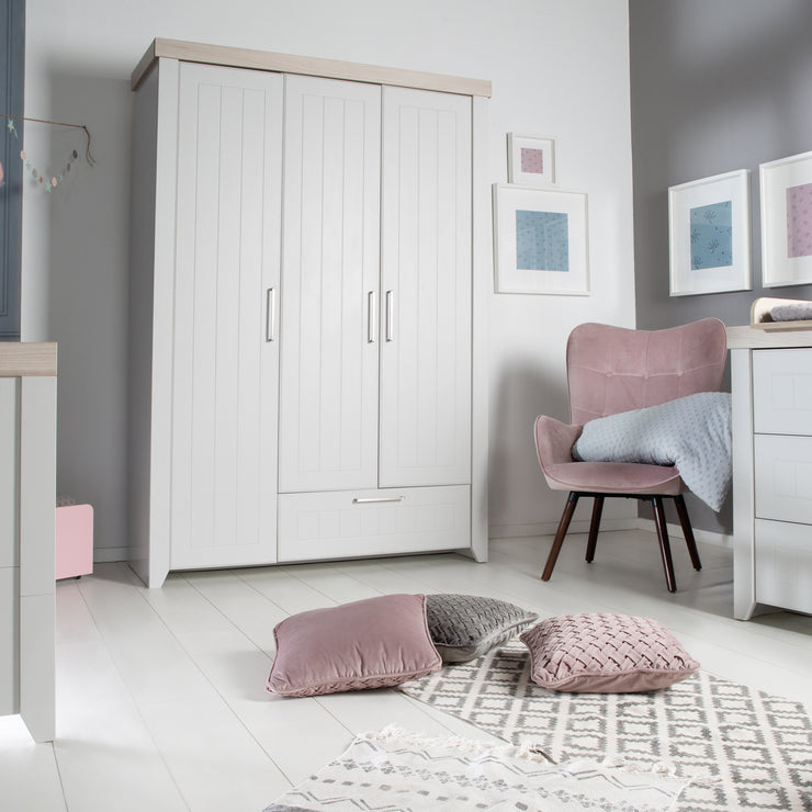 Set de meuble "Helene", incl. lit combiné 70 x 140 cm, commode à langer et armoire à 3 portes, gris clair