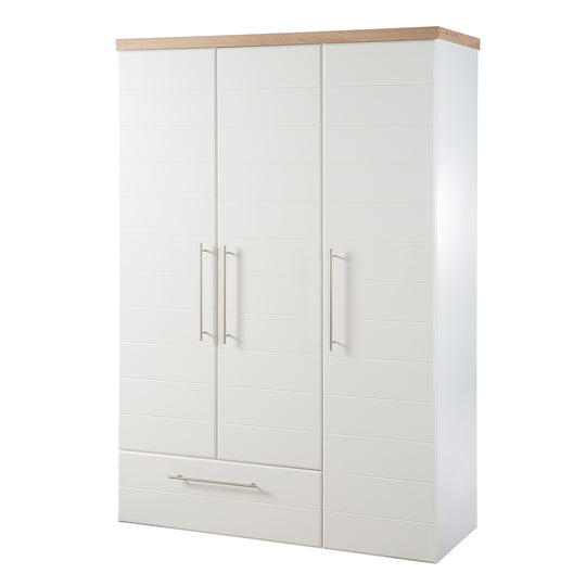 Armario 'Nele', 3 puertas, con fresado horizontal moderno, roble Artisan/blanco