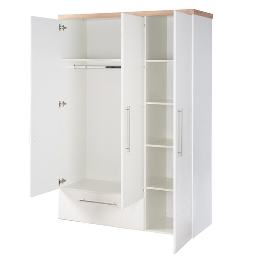 Armario 'Nele', 3 puertas, con fresado horizontal moderno, roble Artisan/blanco