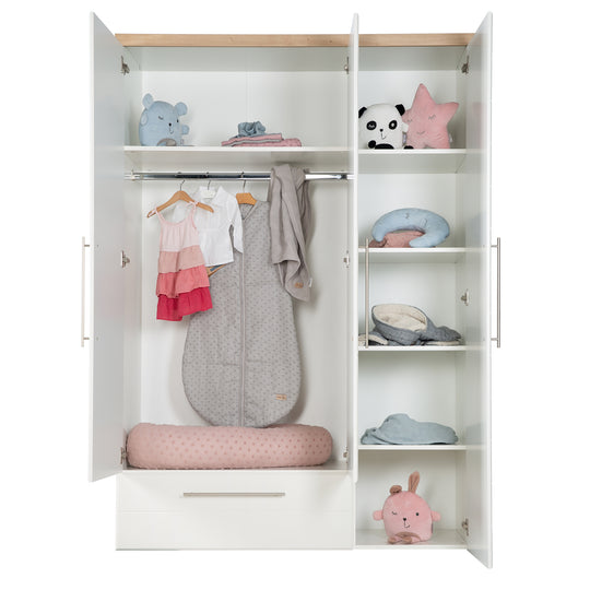 Armario 'Nele', 3 puertas, con fresado horizontal moderno, roble Artisan/blanco